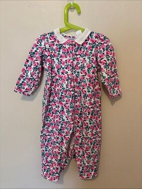 Floral Baby One-Piece with Crochet Collar